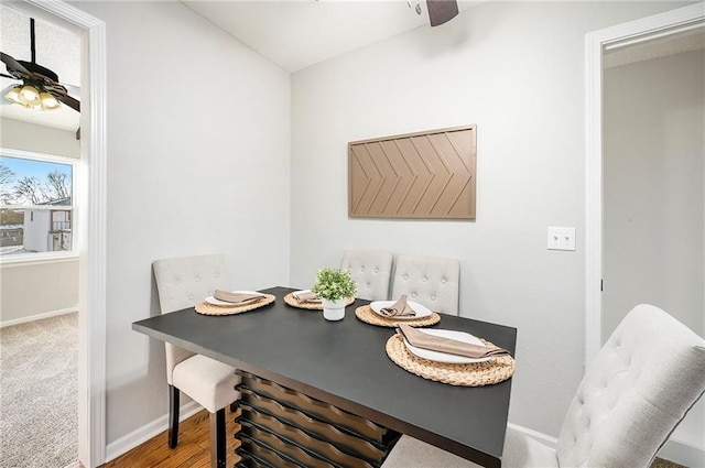 dining space featuring ceiling fan