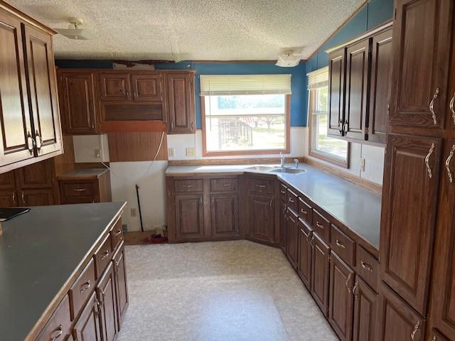 kitchen with a textured ceiling and sink