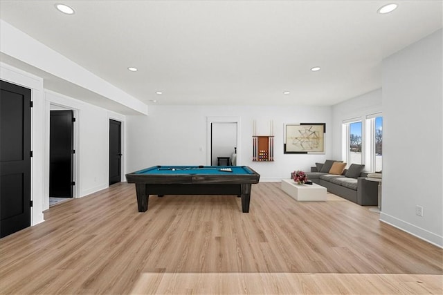 rec room featuring light wood-type flooring and pool table