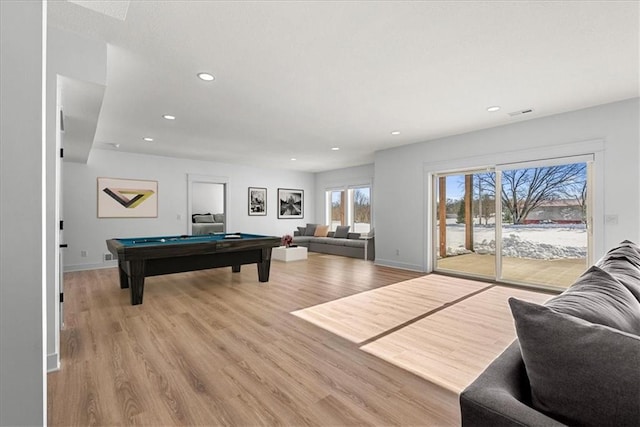 game room featuring light wood-type flooring and pool table