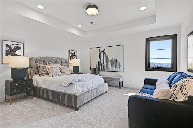 16920 Parkhill St, Overland Park, KS 66221 - bedroom featuring light colored carpet, a tray ceiling, baseboards, and recessed lighting