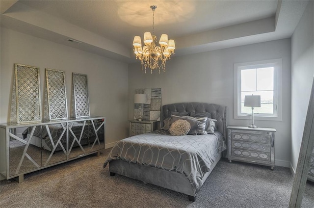 17028 Parkhill St, Overland Park, KS 66221 - bedroom with carpet, a chandelier, and a tray ceiling