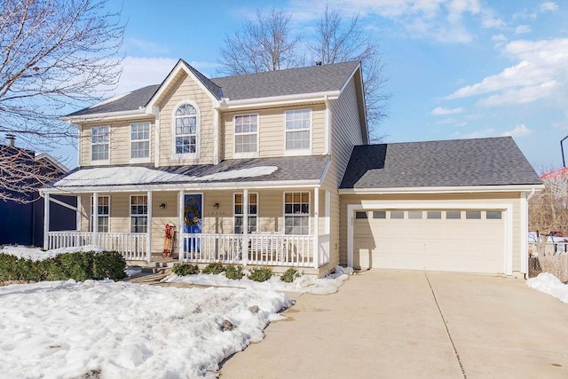 view of front of house with covered porch and a garage