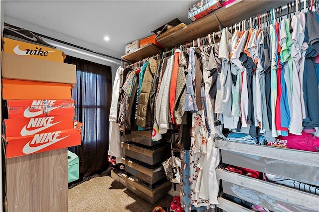 walk in closet featuring carpet