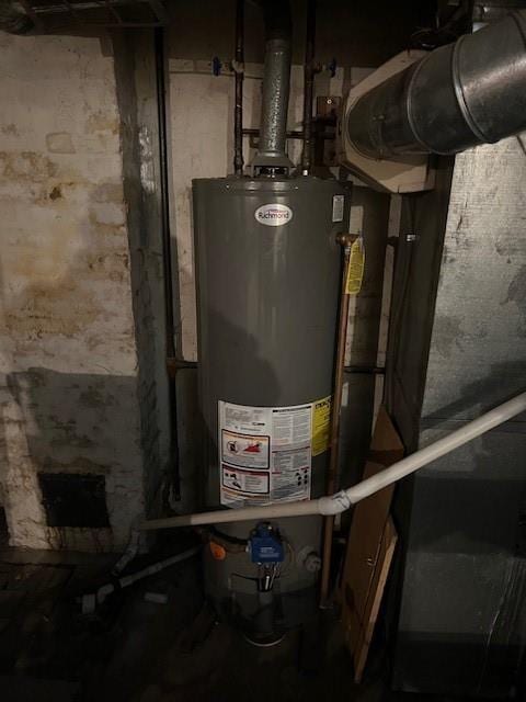 utility room featuring water heater