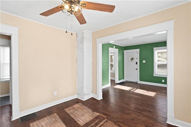 entryway featuring ceiling fan and dark hardwood / wood-style floors