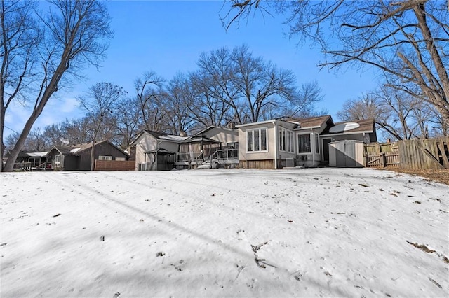 view of snow covered property