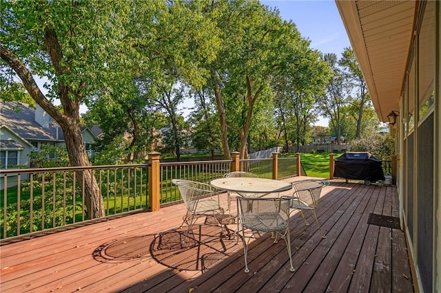 deck featuring grilling area