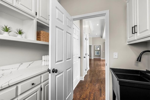 interior space featuring dark hardwood / wood-style floors and sink