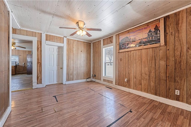 spare room featuring wood-type flooring and wooden walls