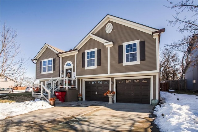 split foyer home featuring a garage