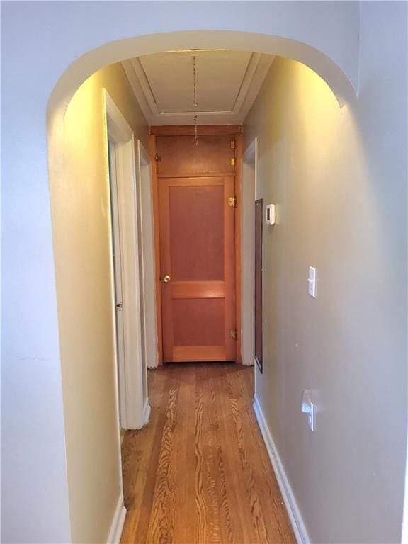 corridor with light hardwood / wood-style flooring