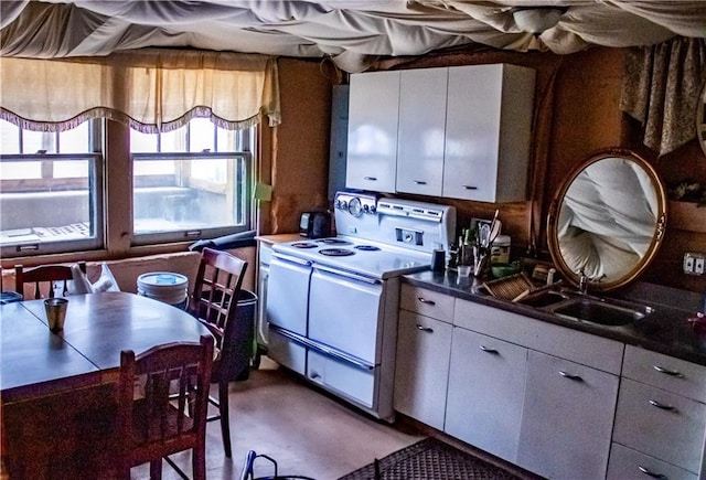 kitchen with white cabinetry, sink, and electric stove