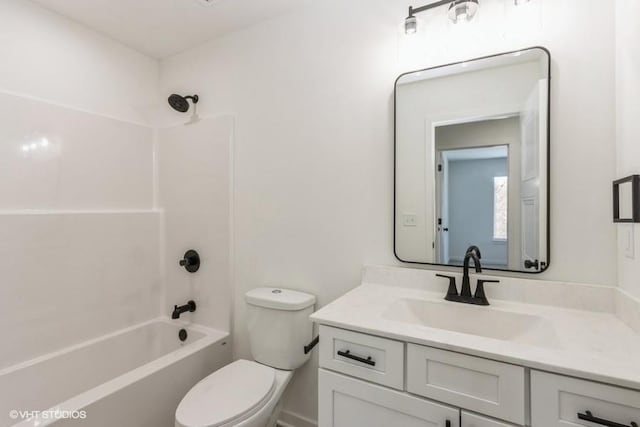 full bathroom with shower / bathing tub combination, vanity, and toilet