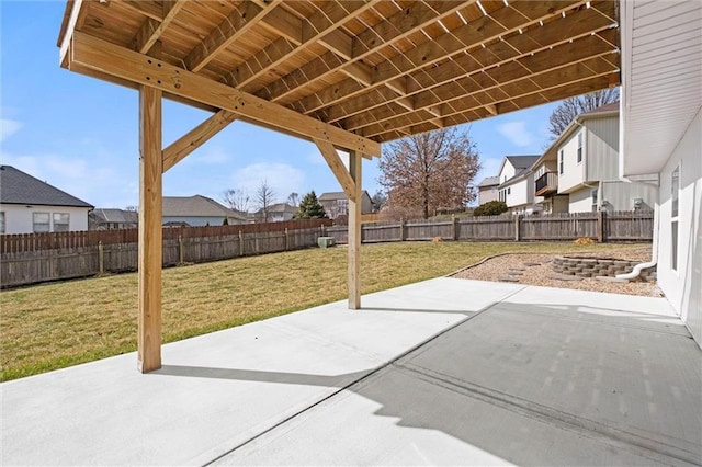 view of patio / terrace featuring a residential view and a fenced backyard