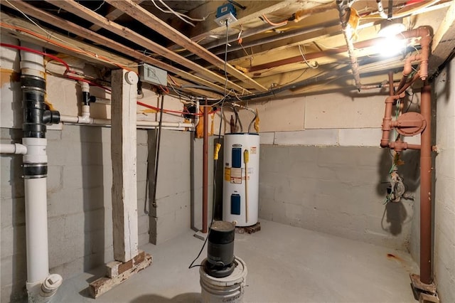 basement featuring water heater