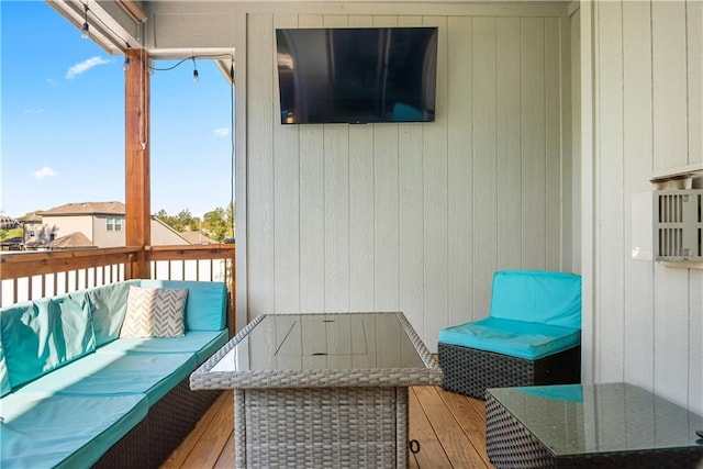 wooden balcony with a wooden deck