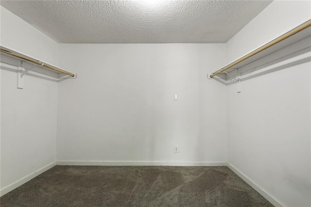 walk in closet featuring dark colored carpet