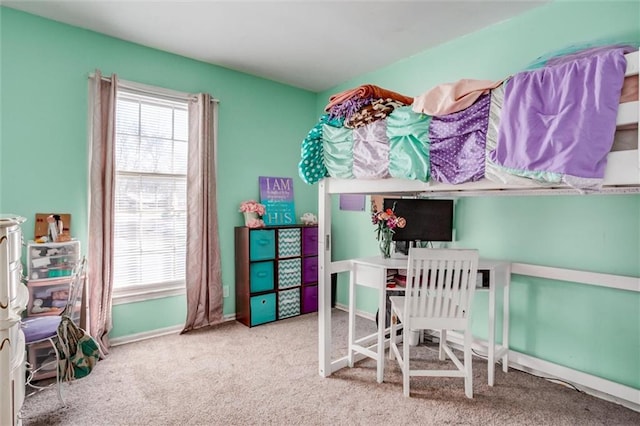 bedroom with light carpet