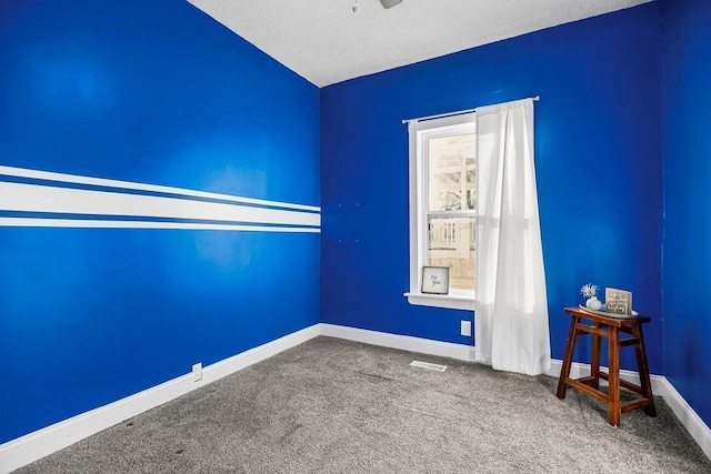 spare room featuring a textured ceiling and carpet floors