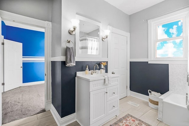 bathroom with vanity and a bathing tub