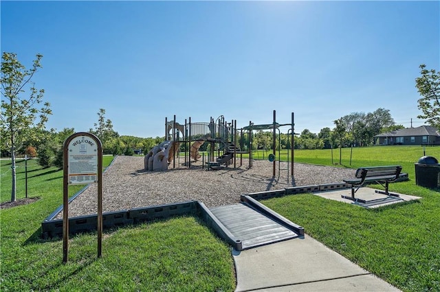 view of jungle gym featuring a yard