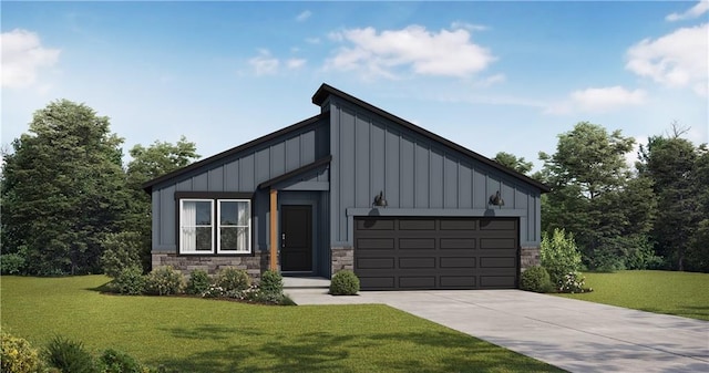 view of front of house featuring a front yard and a garage