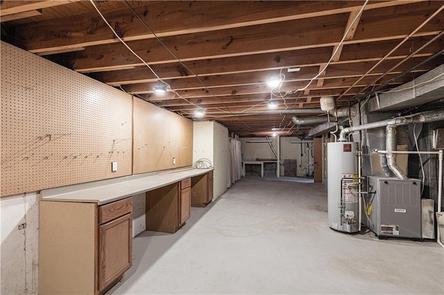 basement featuring gas water heater