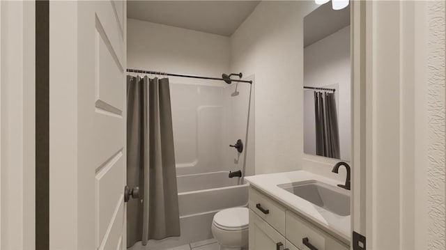 full bathroom featuring tile patterned floors, toilet, vanity, and shower / tub combo