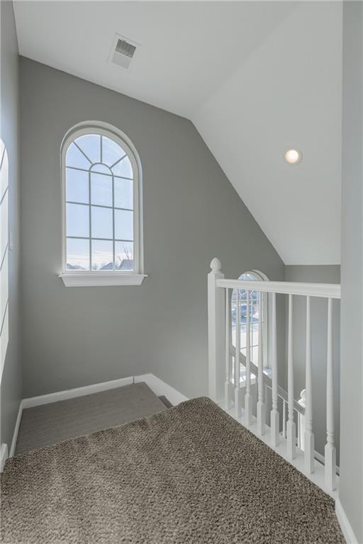 empty room featuring lofted ceiling