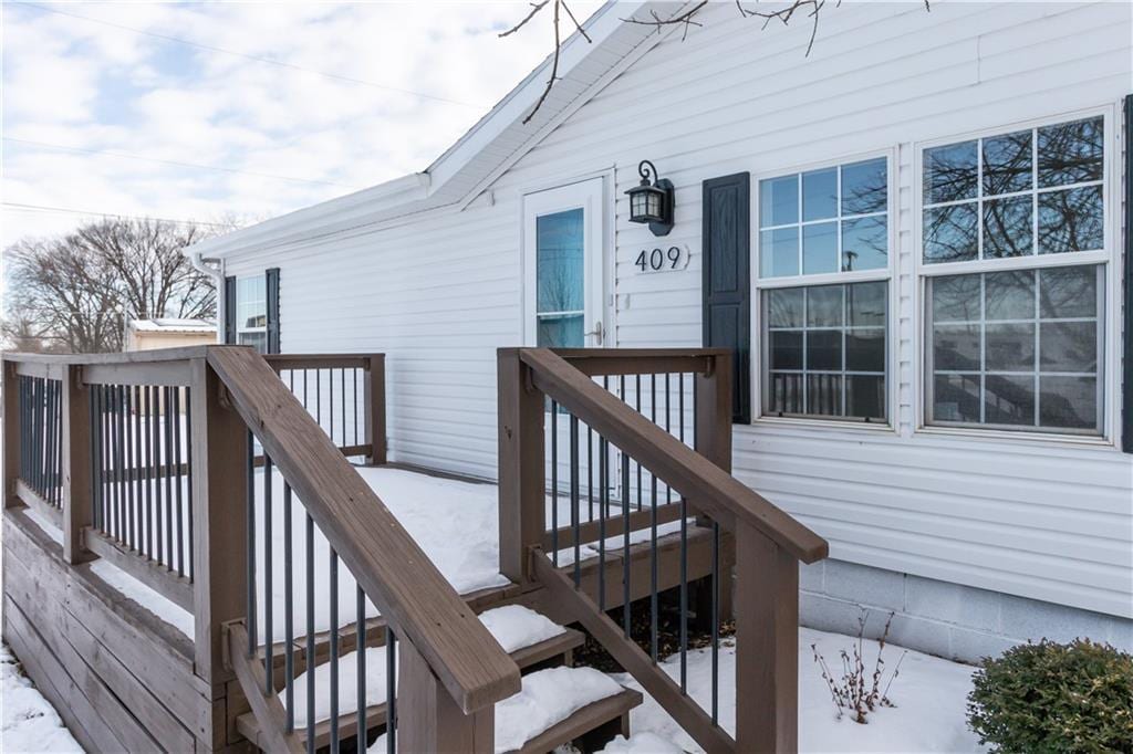 view of snow covered deck