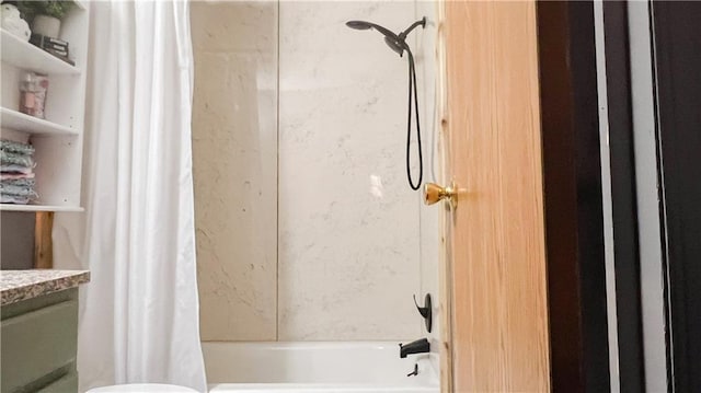 bathroom with shower / bathtub combination with curtain