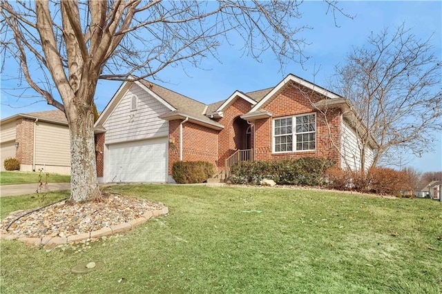 view of front of home featuring a garage and a front lawn