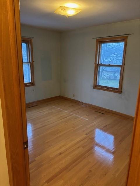 unfurnished room with a healthy amount of sunlight and light wood-type flooring