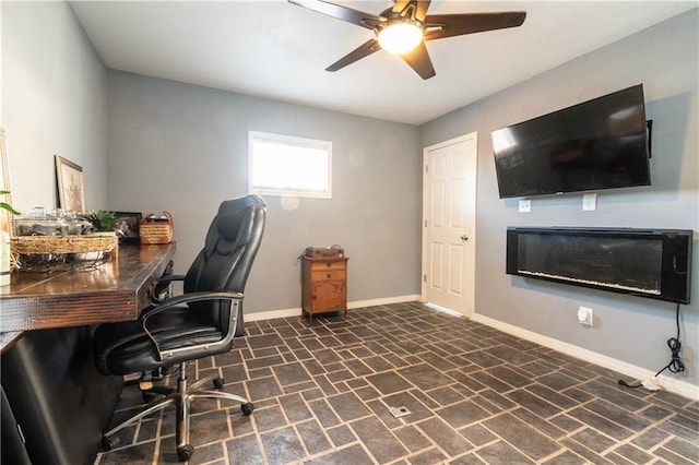 home office featuring ceiling fan