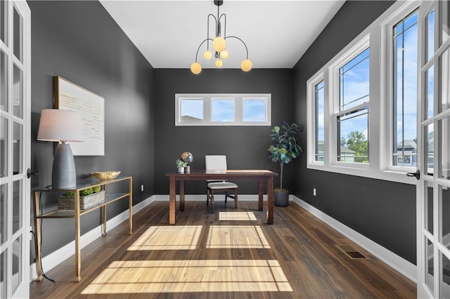 17186 S Heatherwood St, Olathe, KS 66062 - office space featuring dark wood finished floors, baseboards, and french doors