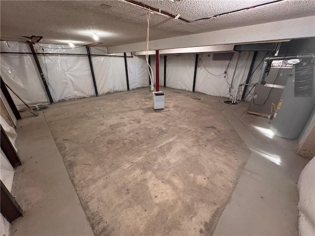 basement featuring heating unit