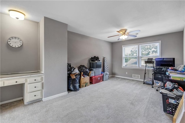 9526 Olmstead Rd, Kansas City, MO 64134 - playroom featuring carpet, ceiling fan, and an office area