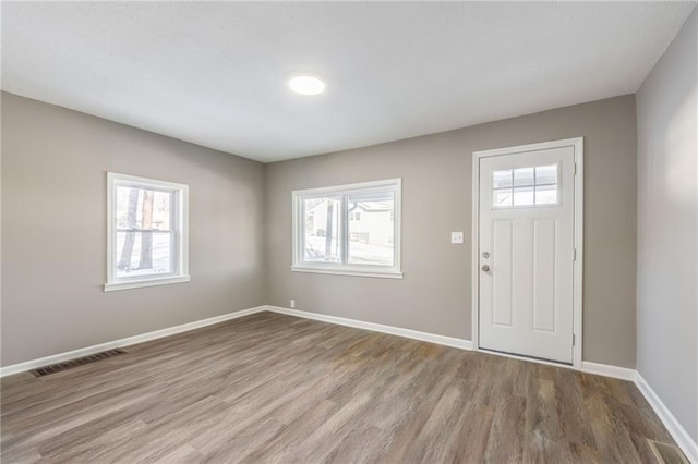 entrance foyer featuring plenty of natural light and light hardwood / wood-style floors