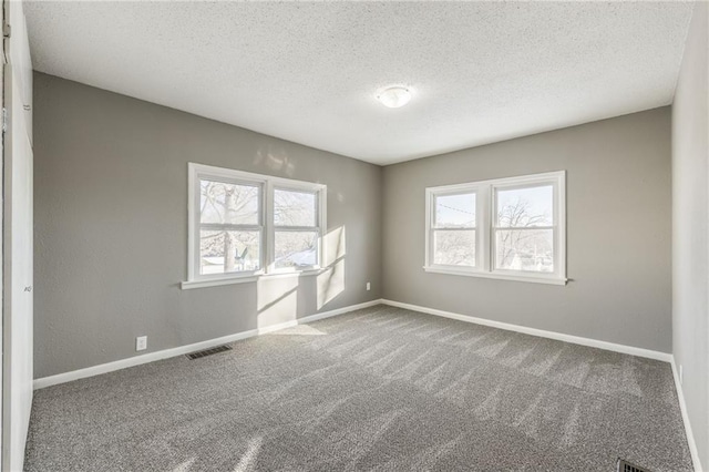 spare room featuring carpet and a textured ceiling