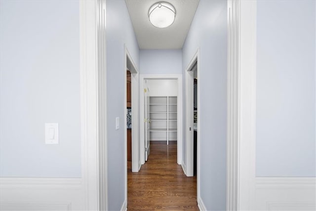 corridor with dark hardwood / wood-style flooring