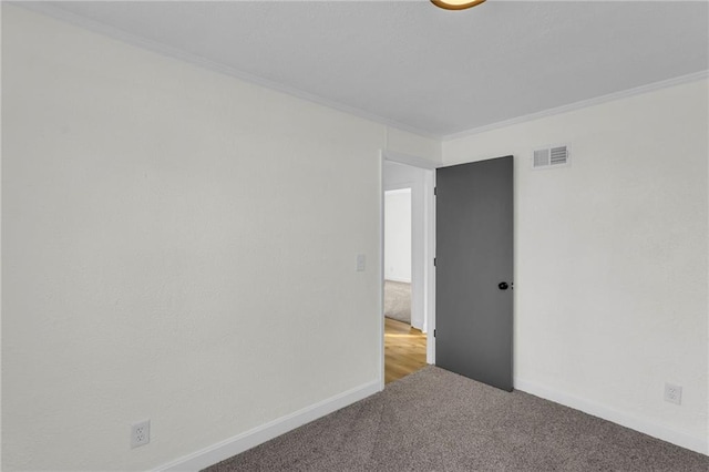 spare room featuring carpet flooring and crown molding