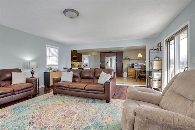 living room with hardwood / wood-style floors