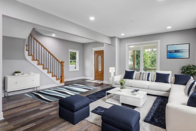 living room with hardwood / wood-style flooring