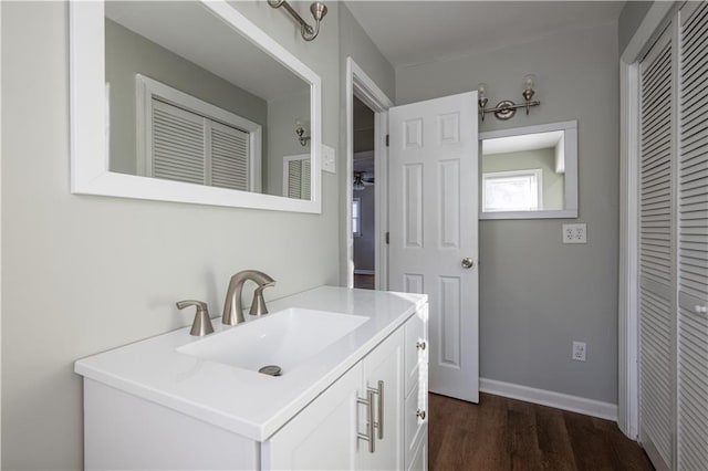 bathroom featuring wood-type flooring and vanity