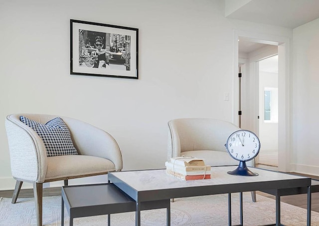 sitting room with hardwood / wood-style floors