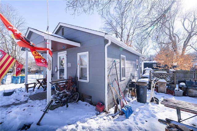 view of snow covered exterior