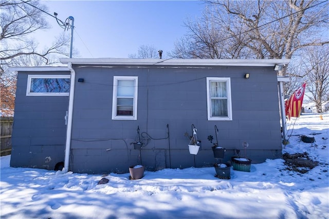 view of snow covered exterior