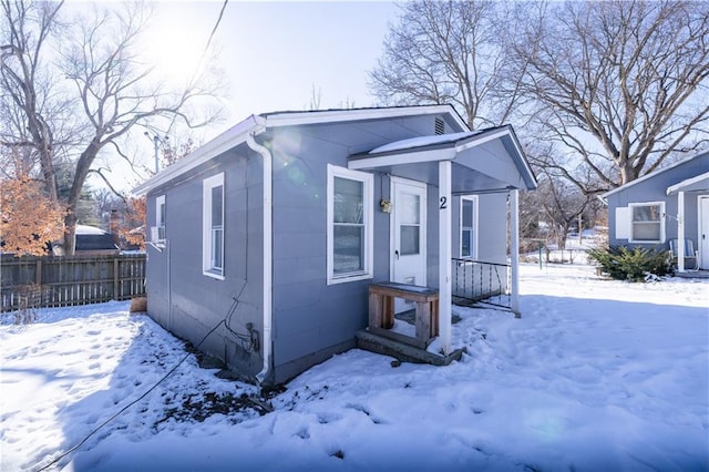 view of snow covered property