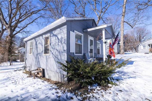 view of snow covered exterior